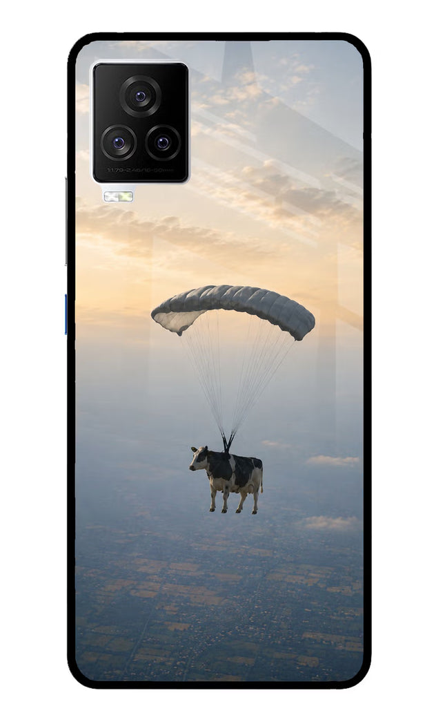 Skydiving Cow iQOO 7 Legend 5G Glass Case