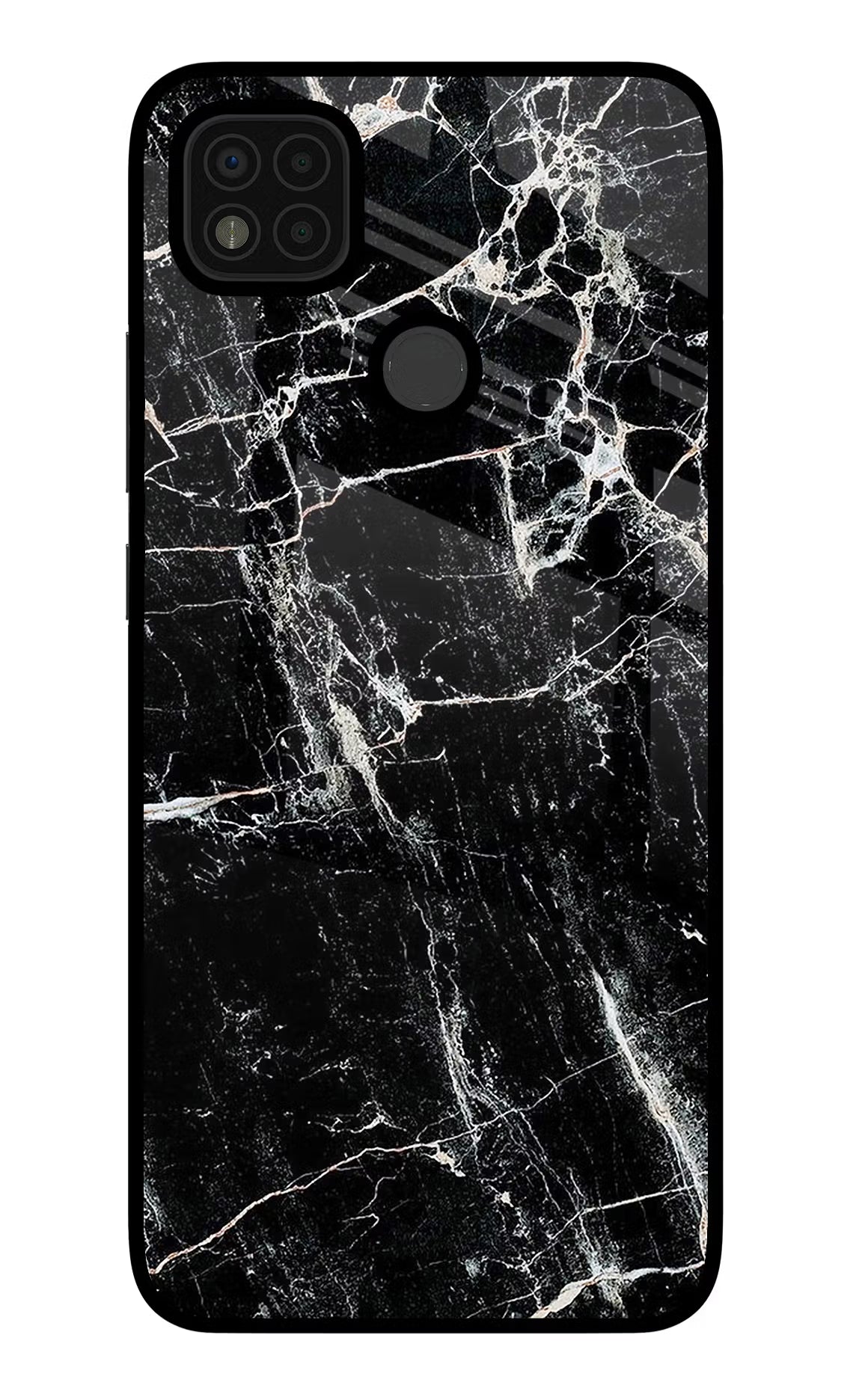 Black Marble Texture Poco C31 Glass Case Back Cover by Casekaro