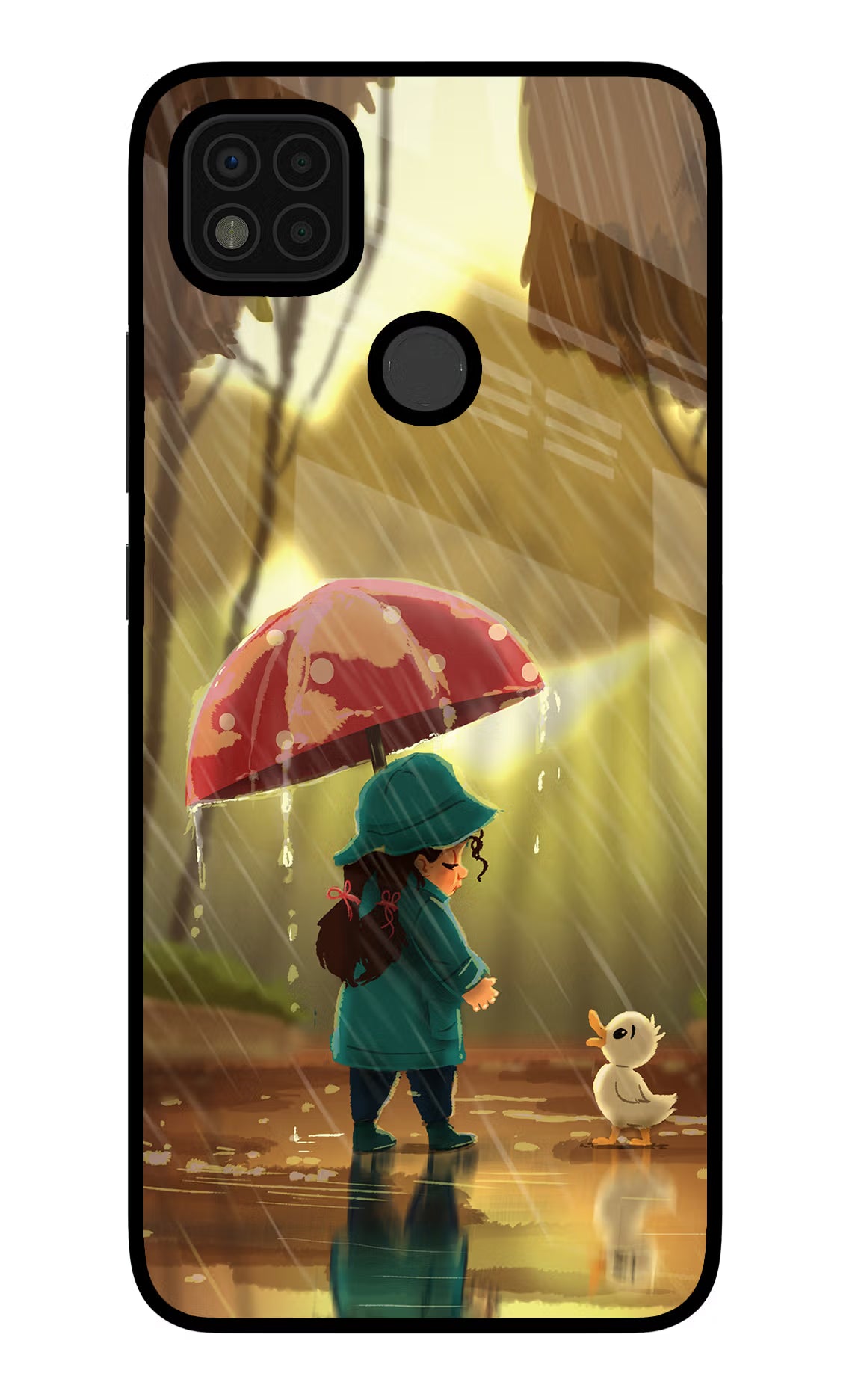 Rainy Day Poco C31 Glass Case Back Cover by Casekaro