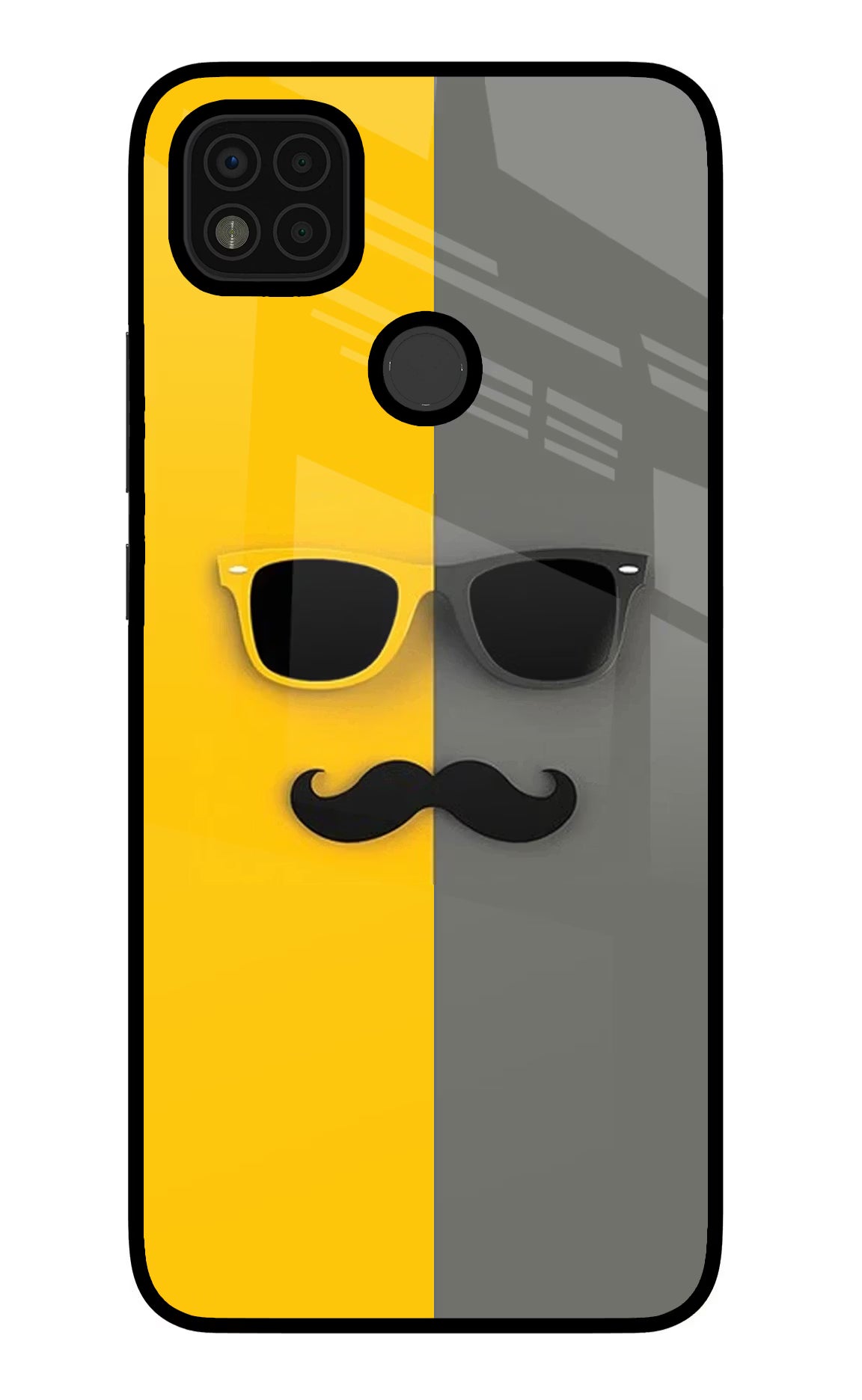 Sunglasses with Mustache Poco C31 Glass Case Back Cover by Casekaro