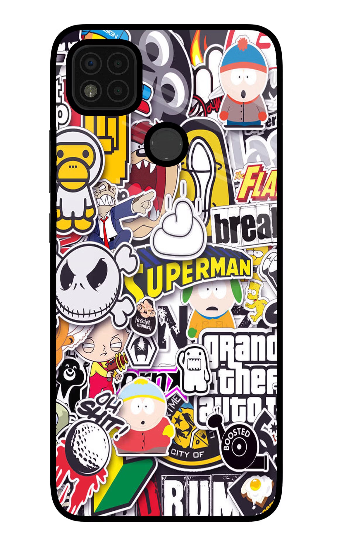 Sticker Bomb Poco C31 Glass Case Back Cover by Casekaro