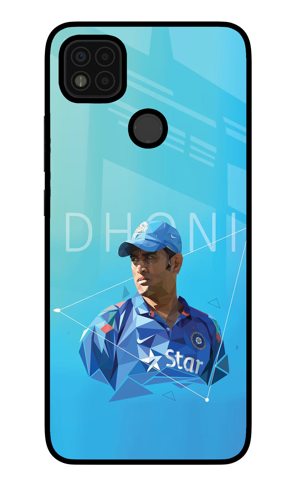 Dhoni Artwork Poco C31 Glass Case Back Cover by Casekaro