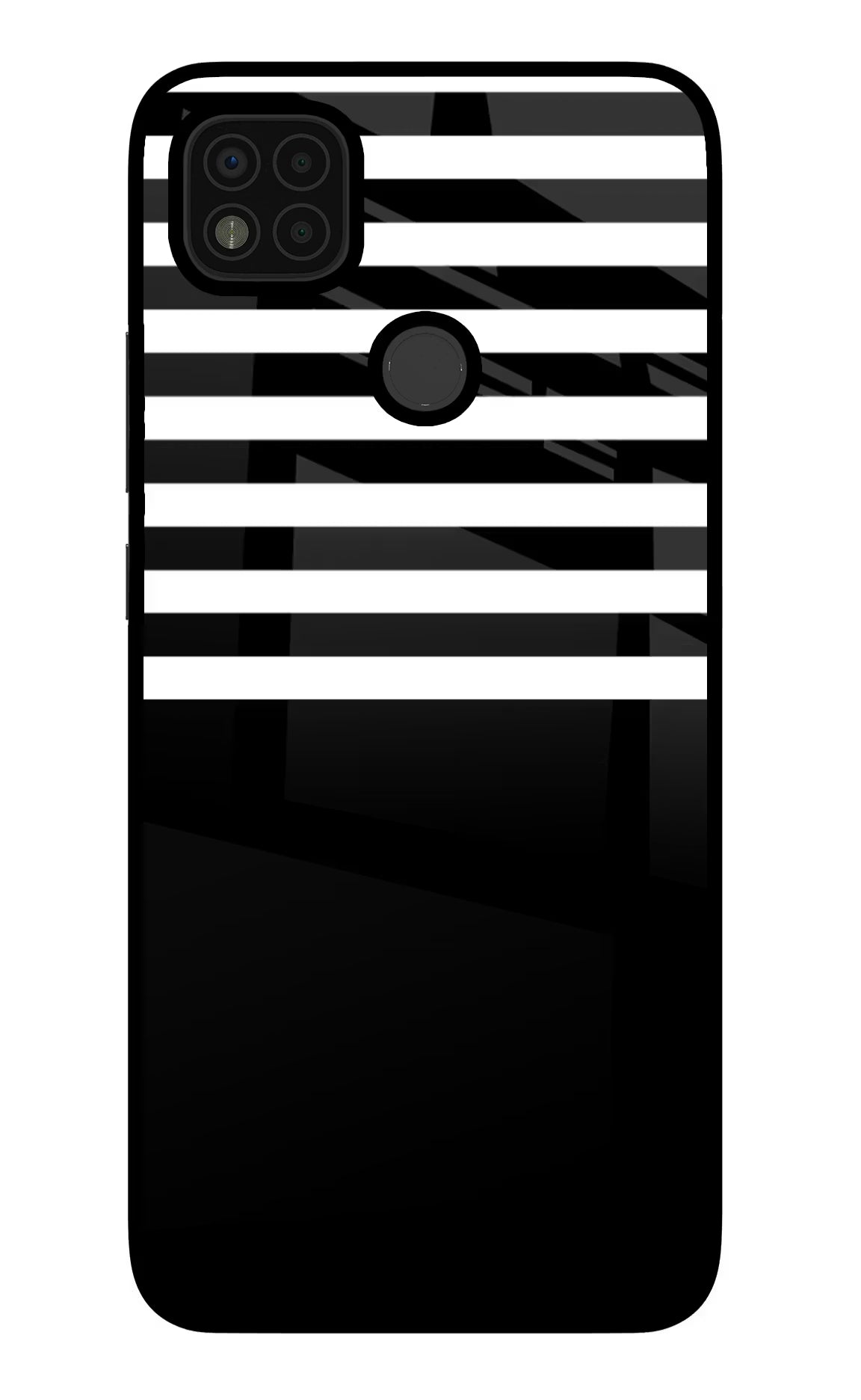 Black and White Print Poco C31 Glass Case Back Cover by Casekaro
