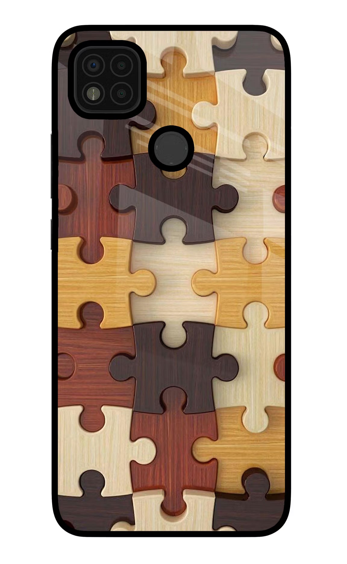 Wooden Puzzle Poco C31 Glass Case Back Cover by Casekaro