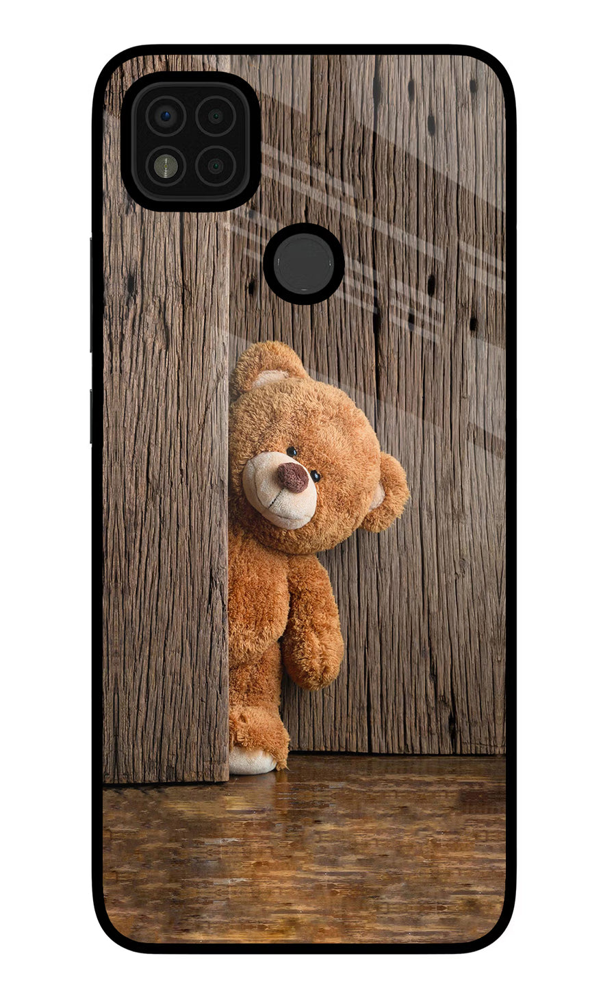 Teddy Wooden Poco C31 Back Cover, Glass case