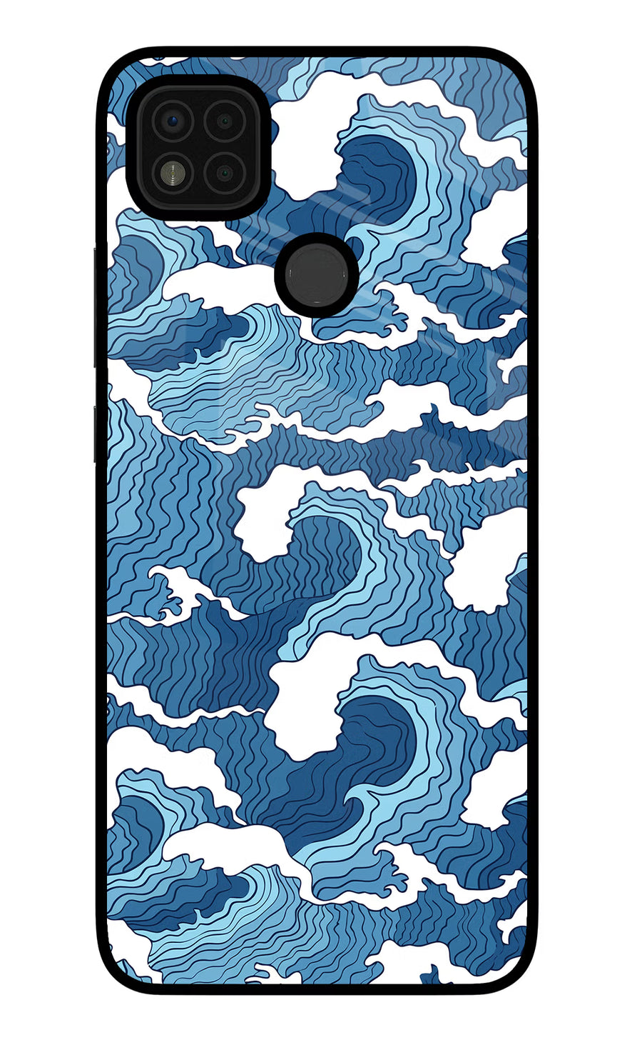 Blue Waves Poco C31 Back Cover, Glass case