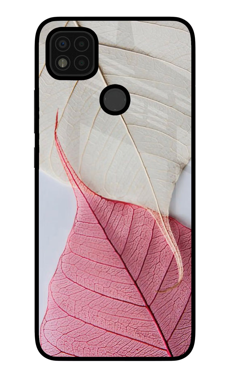 White Pink Leaf Poco C31 Back Cover, Glass case