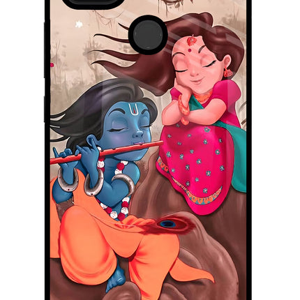 Radhe Krishna Poco C31 Glass Case Back Cover by Casekaro