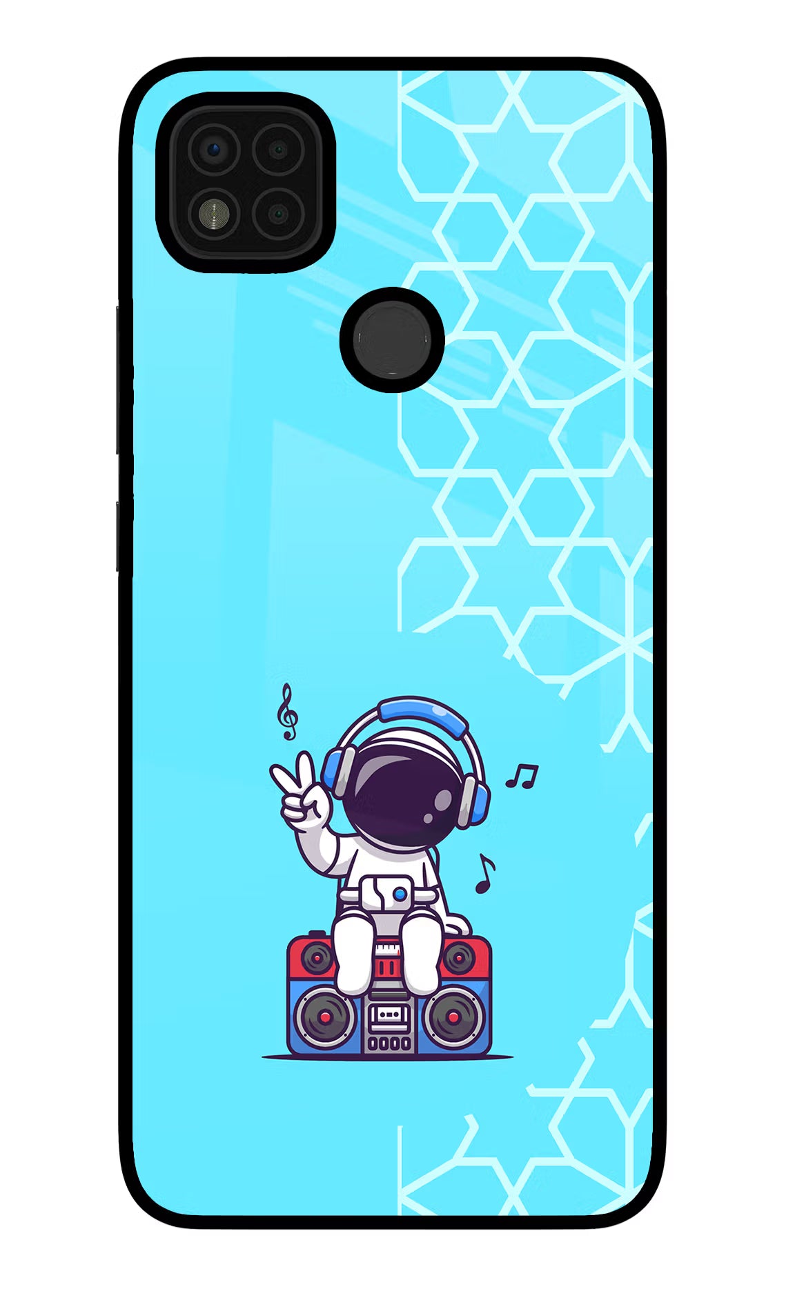 Cute Astronaut Chilling Poco C31 Glass Case Back Cover by Casekaro