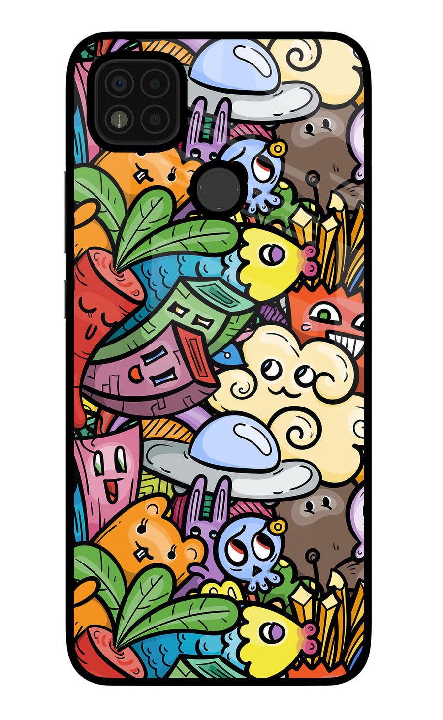 Veggie Doodle Poco C31 Back Cover, Glass case