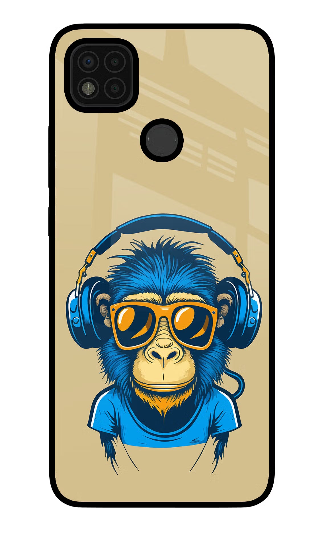 Monkey Headphone Poco C31 Glass Case Back Cover by Casekaro