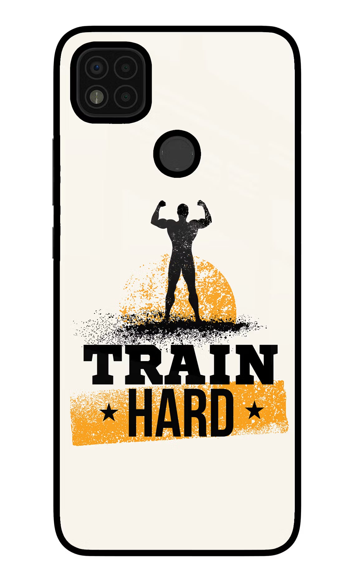 Train Hard Poco C31 Glass Case Back Cover by Casekaro