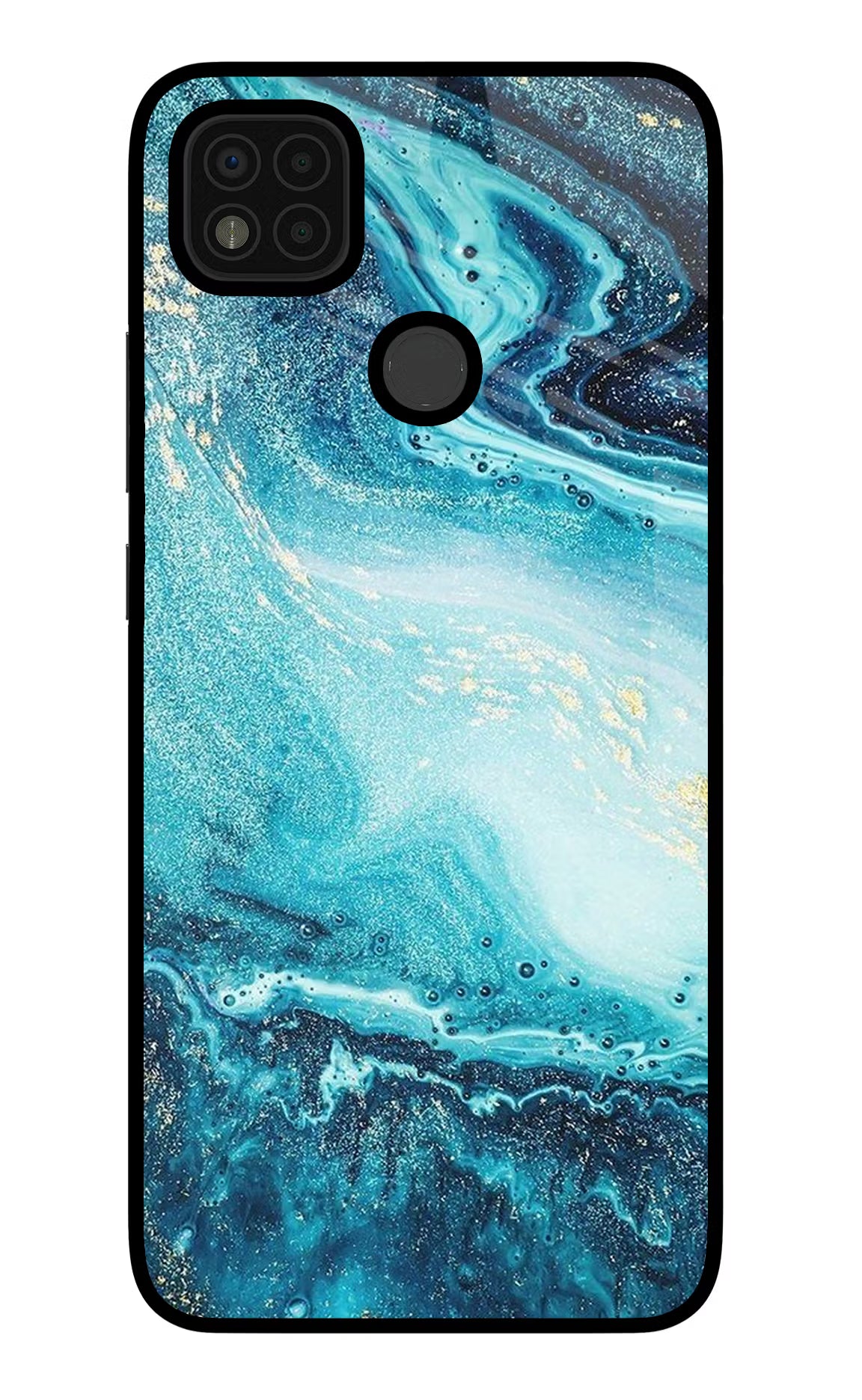 Blue Glitter Marble Poco C31 Glass Case