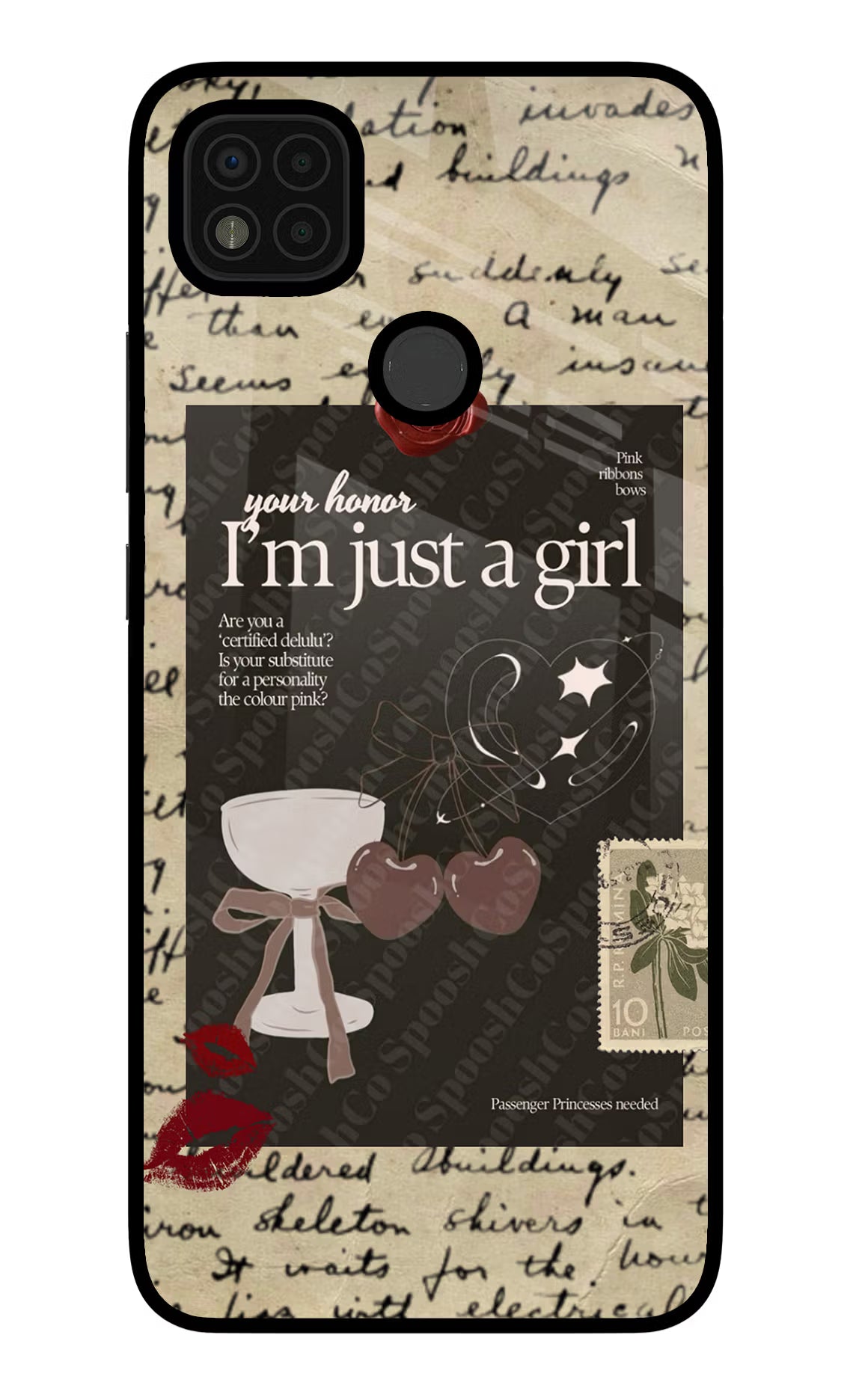 I am just a girl Poco C31 Glass Case Back Cover by Casekaro