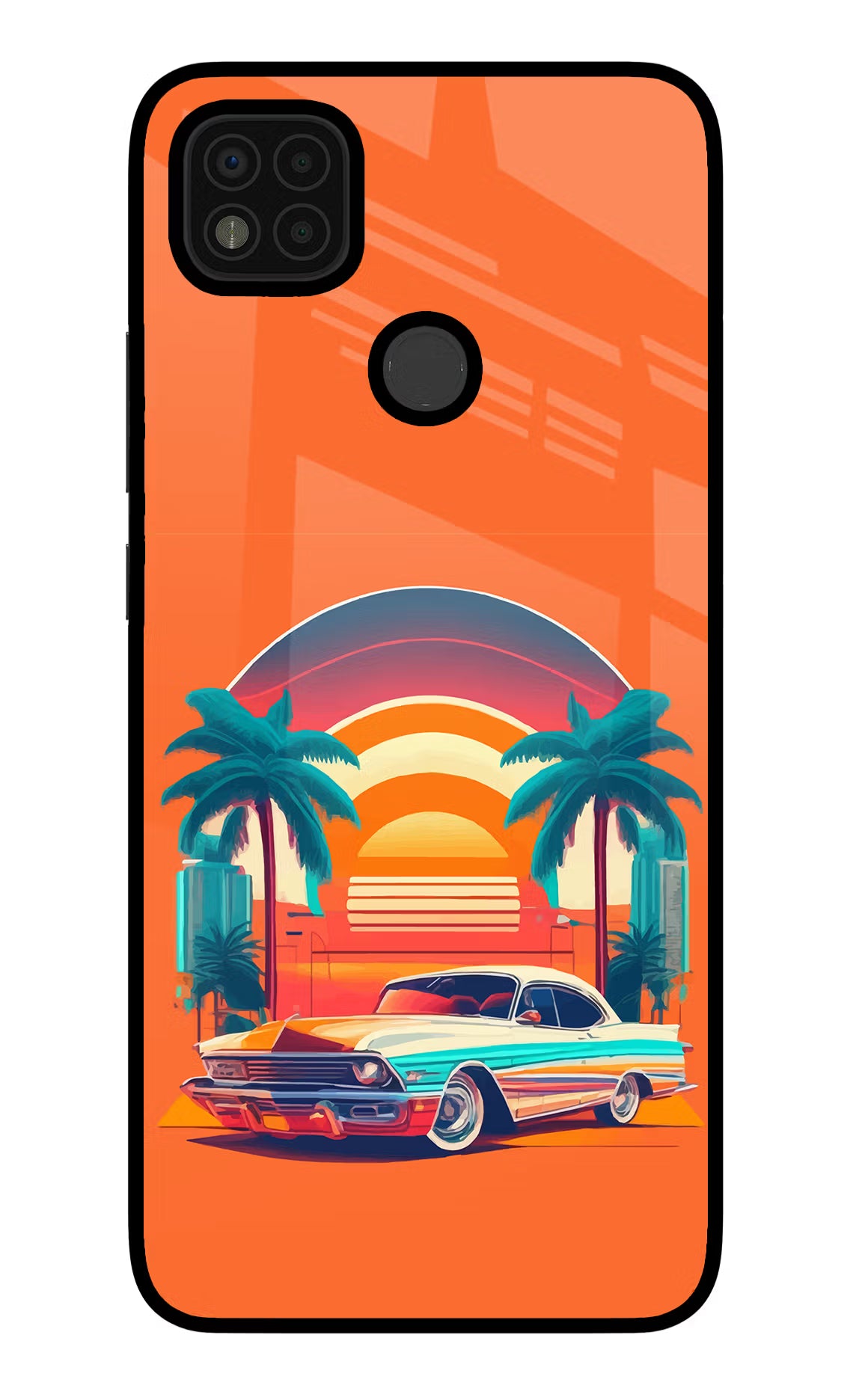 Palm Drive 80s Poco C31 Glass Case Back Cover by Casekaro