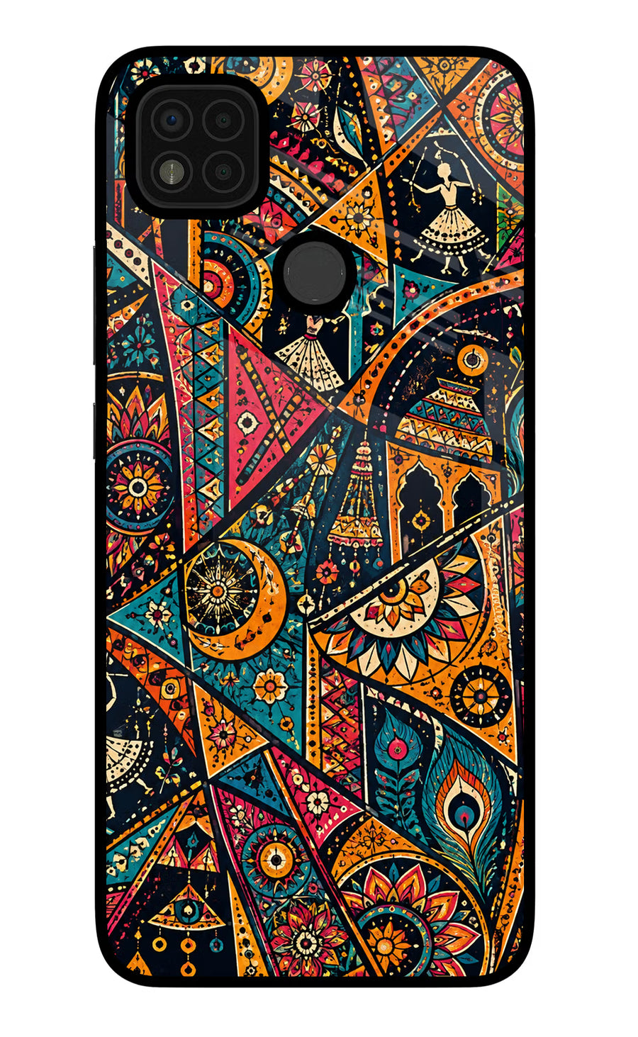 Folk Print Poco C31 Back Cover, Glass case