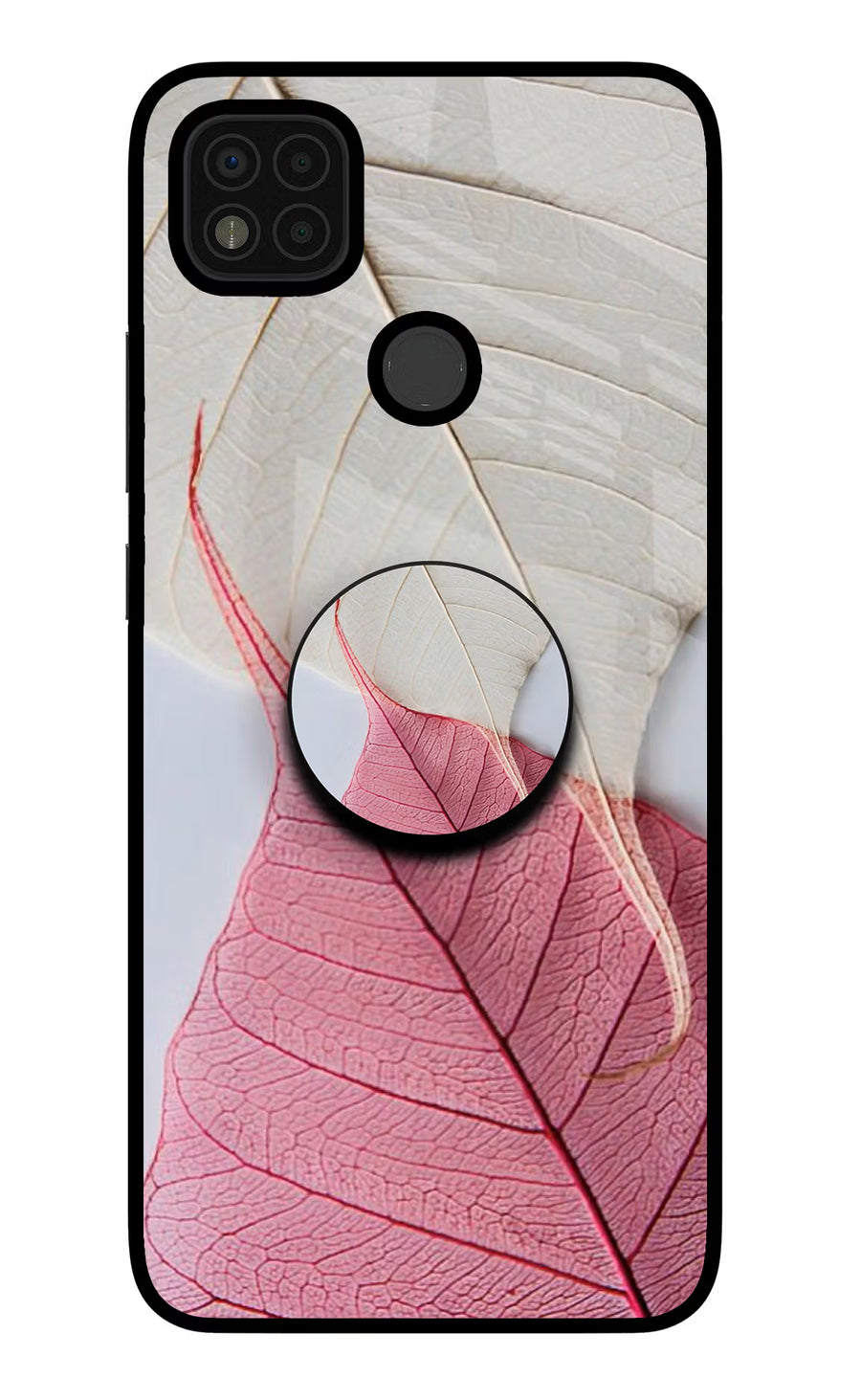 White Pink Leaf Poco C31 Pop Case, Glass case