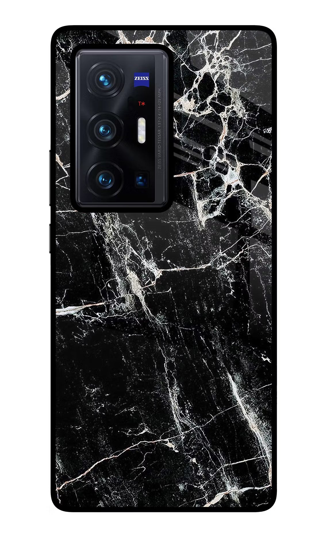 Black Marble Texture Vivo X70 Pro+ Glass Case Back Cover by Casekaro