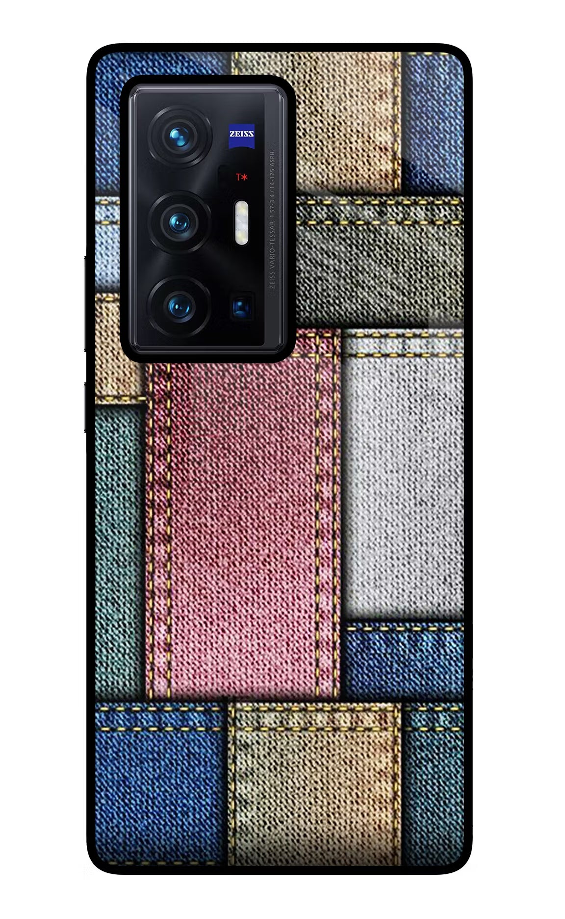 Multicolor Jeans Vivo X70 Pro+ Glass Case Back Cover by Casekaro