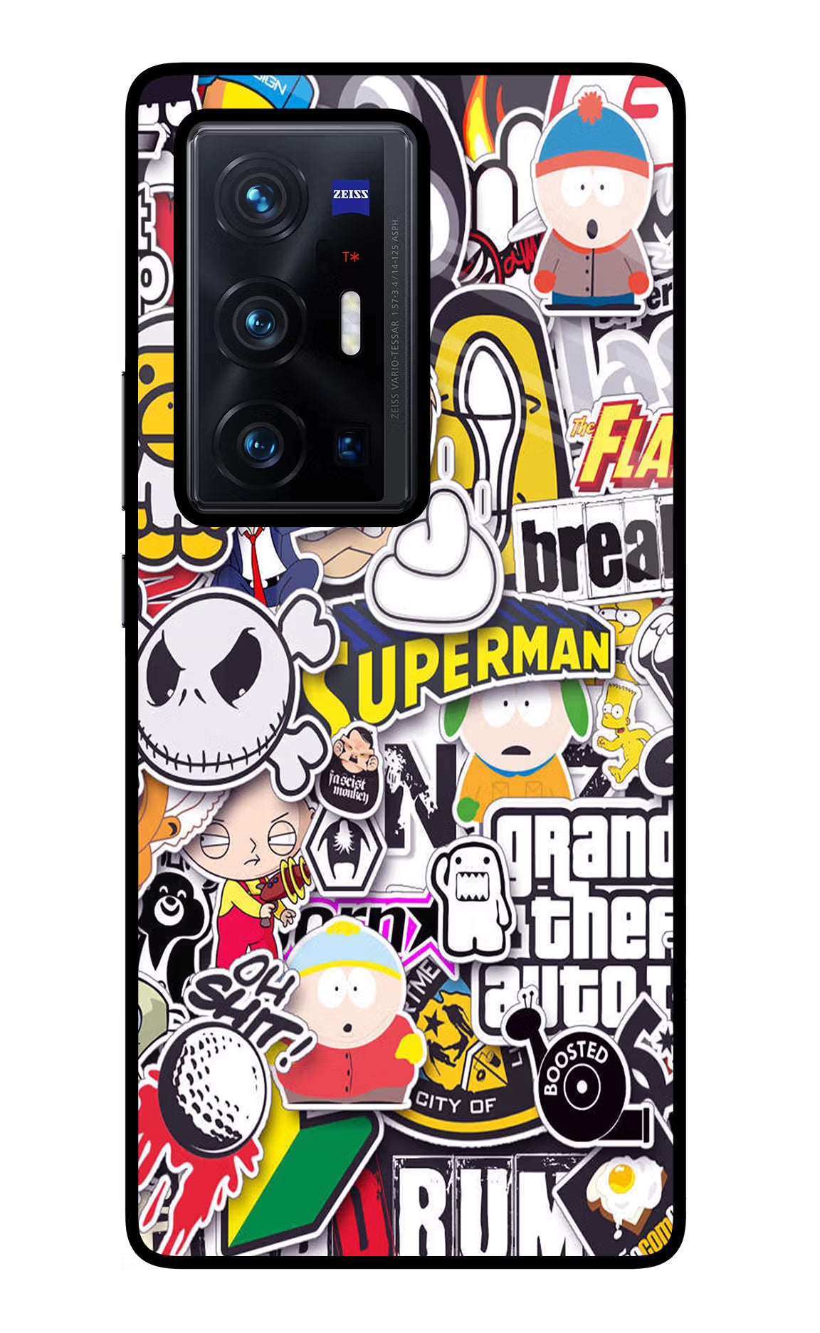 Sticker Bomb Vivo X70 Pro+ Glass Case Back Cover by Casekaro