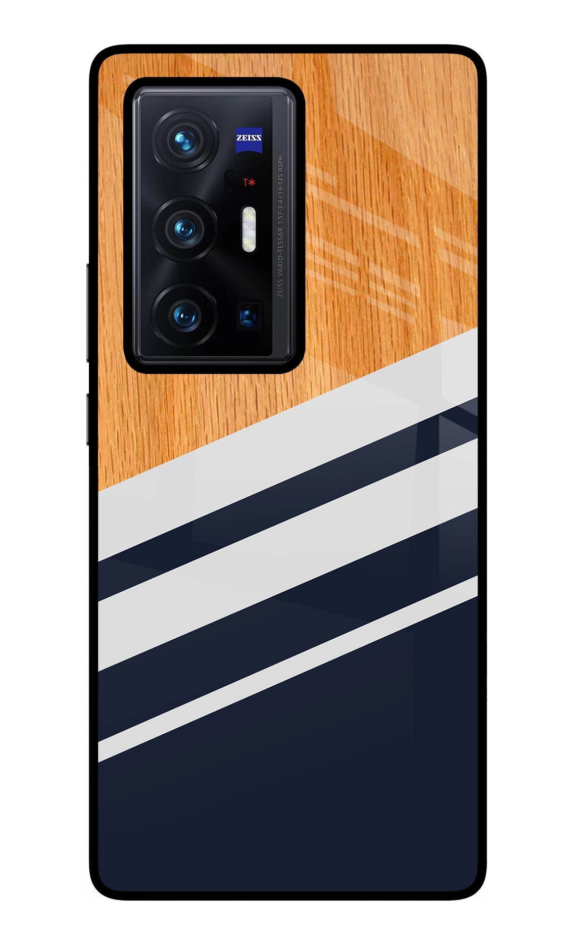 Blue and white wooden Vivo X70 Pro+ Glass Case