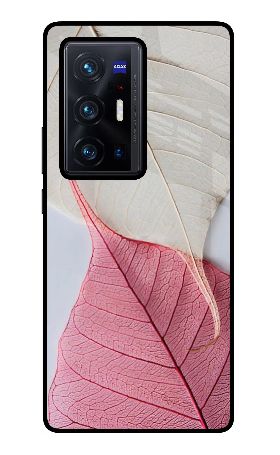 White Pink Leaf Vivo X70 Pro+ Glass Case Back Cover by Casekaro