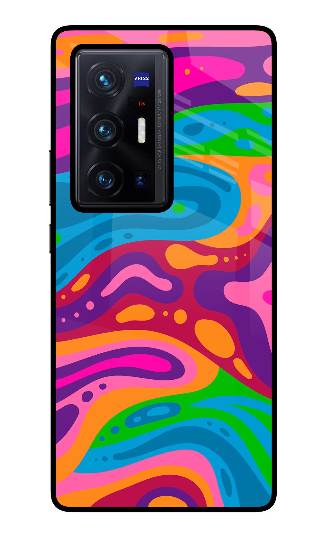 Trippy Pattern Vivo X70 Pro+ Glass Case Back Cover by Casekaro
