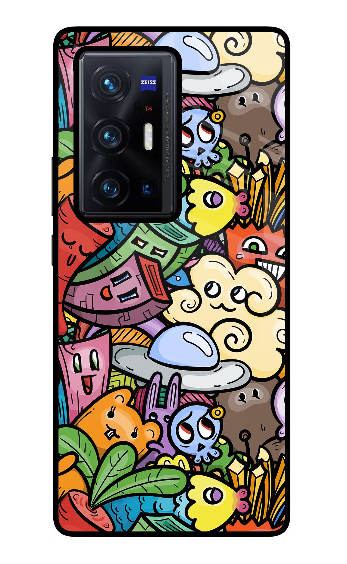 Veggie Doodle Vivo X70 Pro+ Glass Case Back Cover by Casekaro