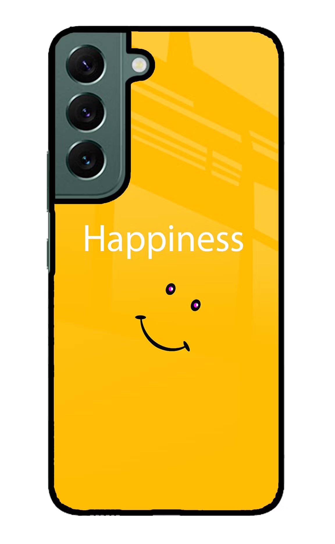 Happiness With Smiley Samsung S22 Glass Case Back Cover by Casekaro