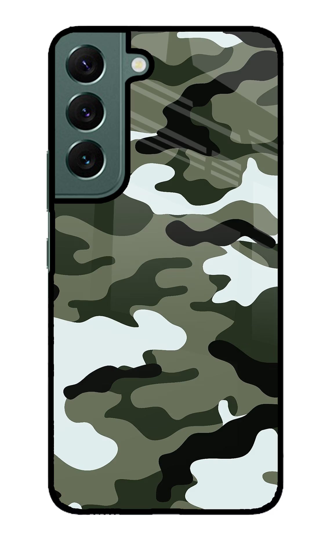 Camouflage Samsung S22 Glass Case Back Cover by Casekaro