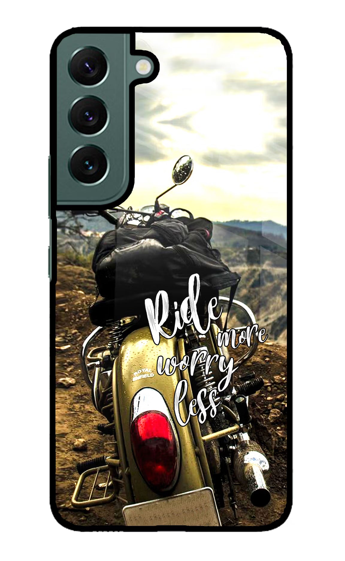 Ride More Worry Less Samsung S22 Glass Case Back Cover by Casekaro