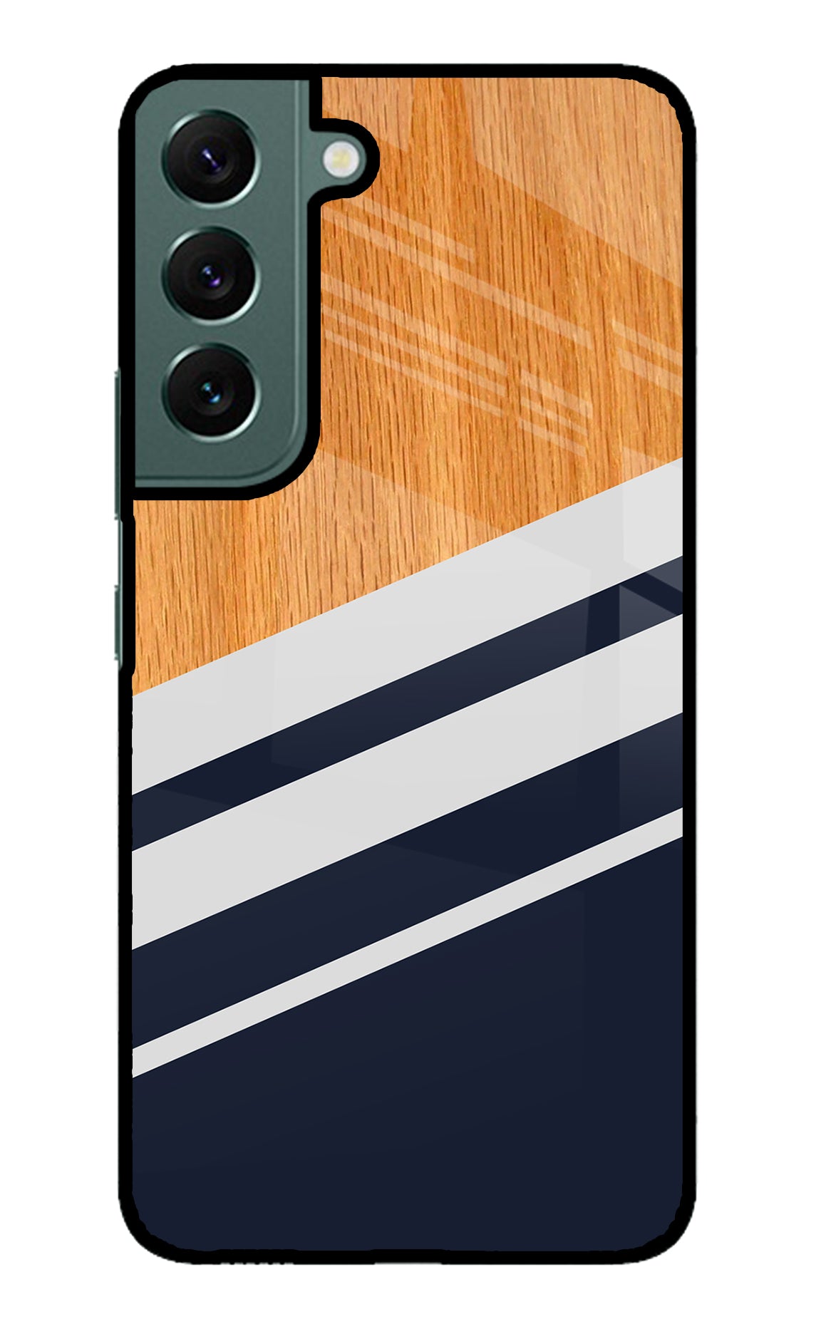 Blue and white wooden Samsung S22 Glass Case