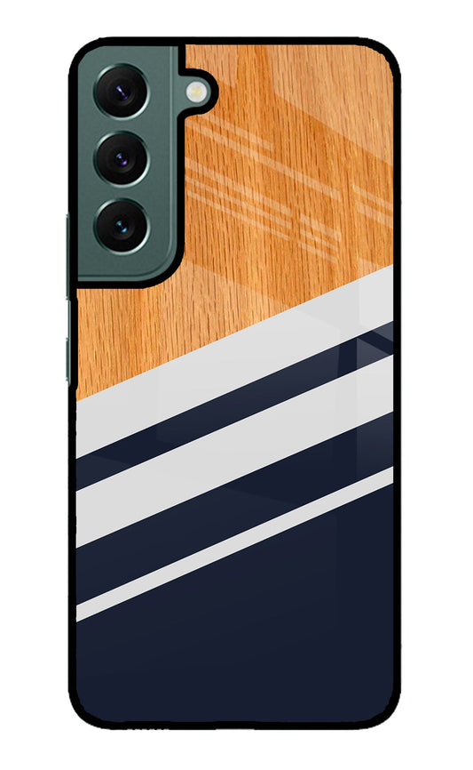 Blue and white wooden Samsung S22 Glass Case