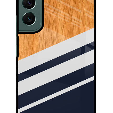 Blue and white wooden Samsung S22 Glass Case