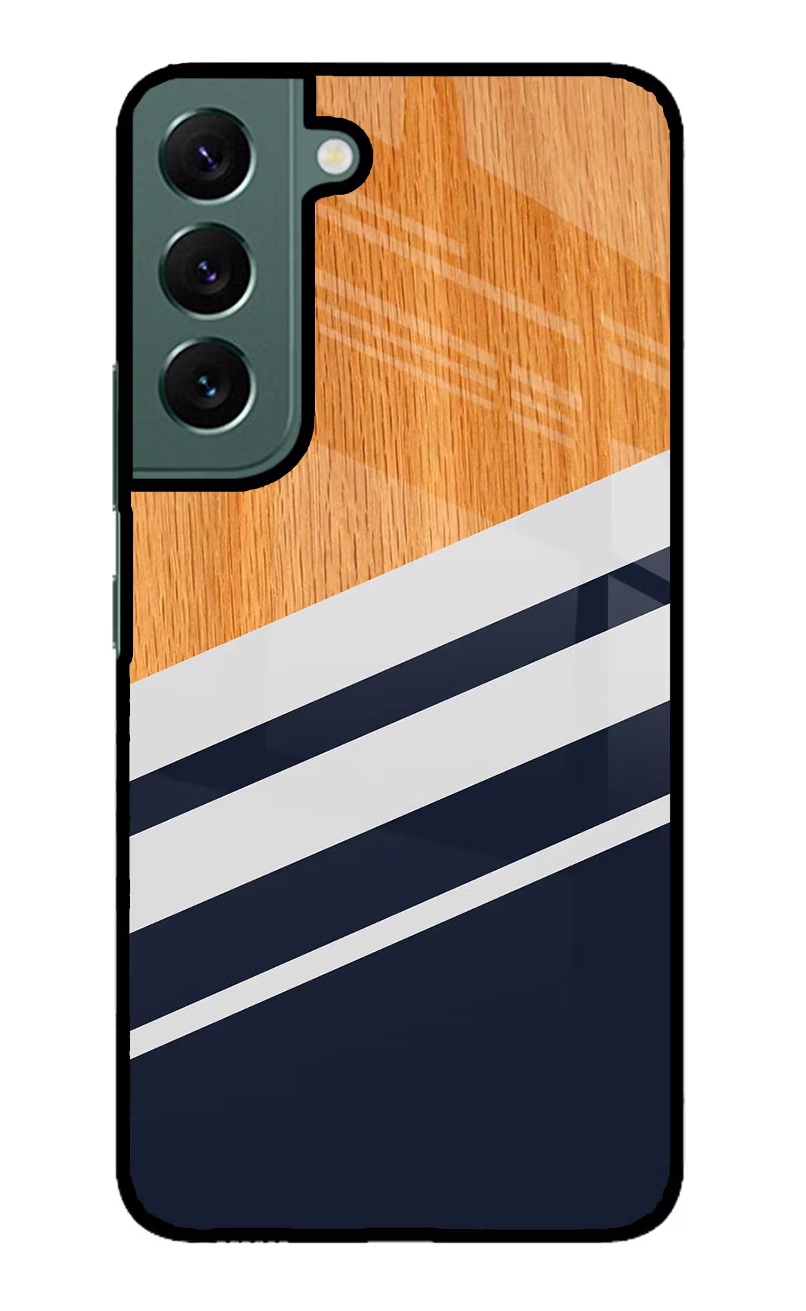 Blue and white wooden Samsung S22 Glass Case Back Cover by Casekaro