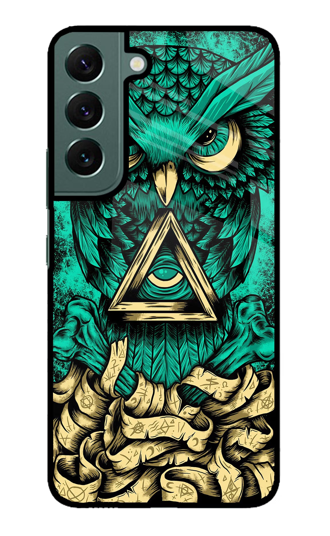 Green Owl Samsung S22 Glass Case Back Cover by Casekaro