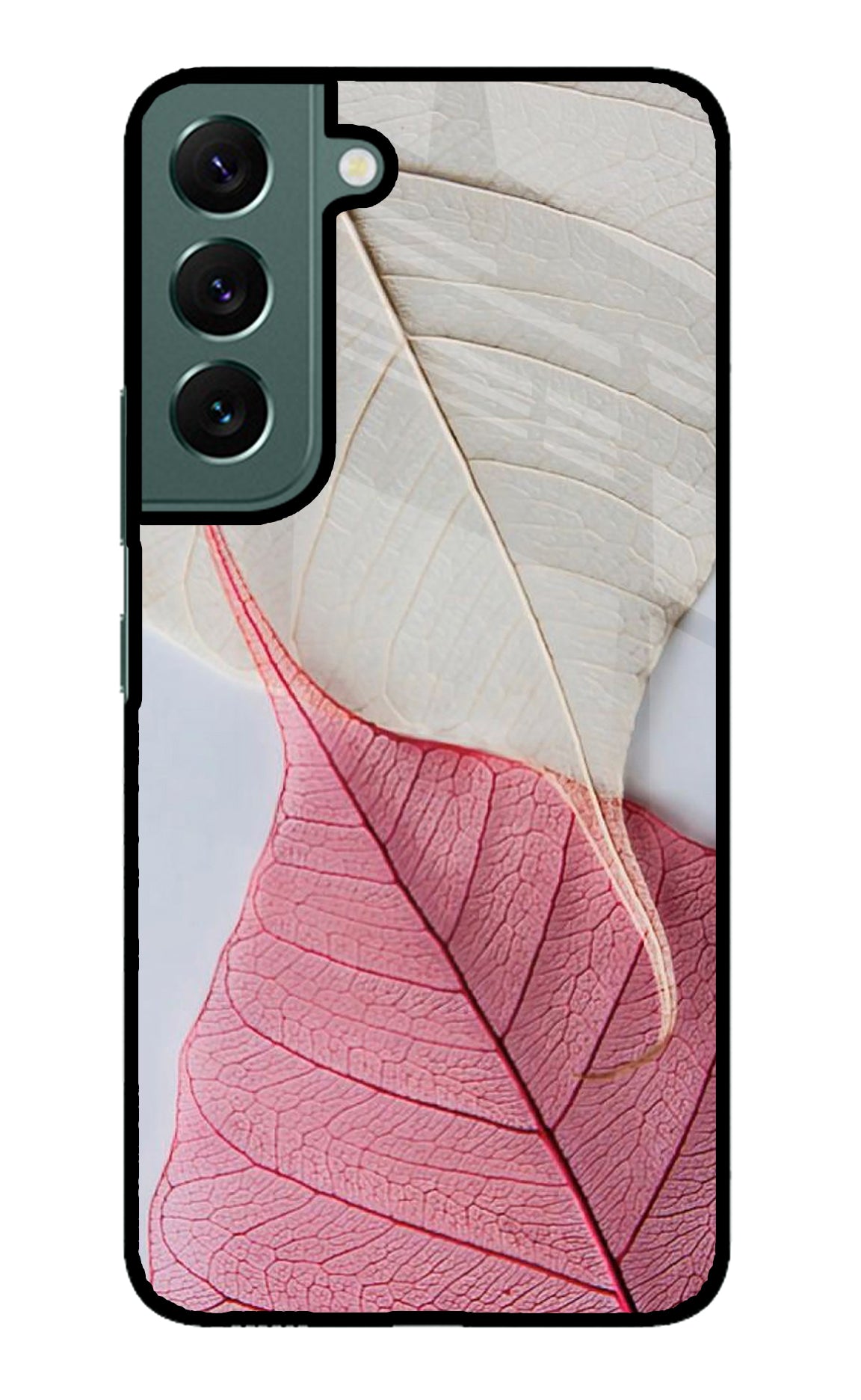 White Pink Leaf Samsung S22 Glass Case