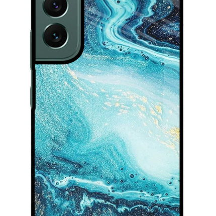 Blue Glitter Marble Samsung S22 Glass Case