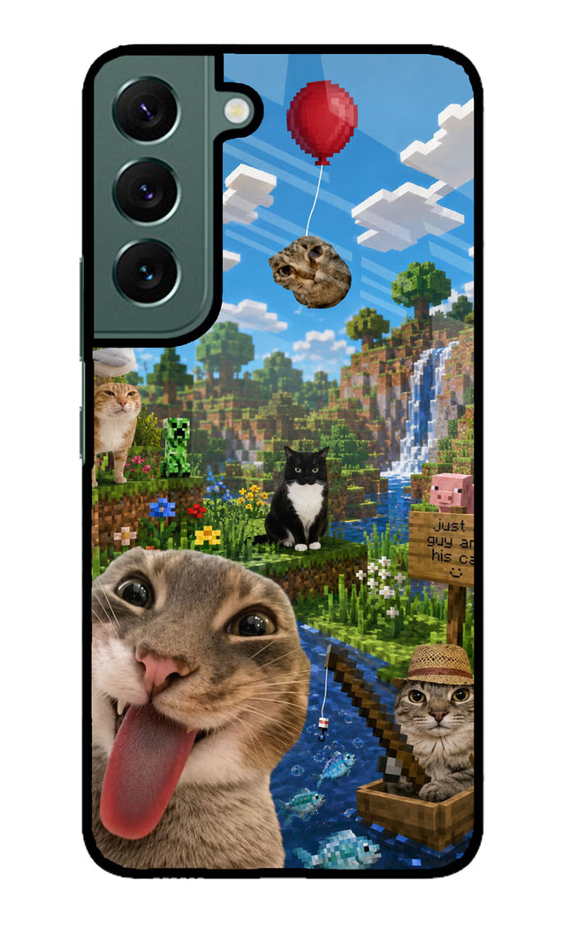 Minecraft Cat Chaos Samsung S22 Glass Case