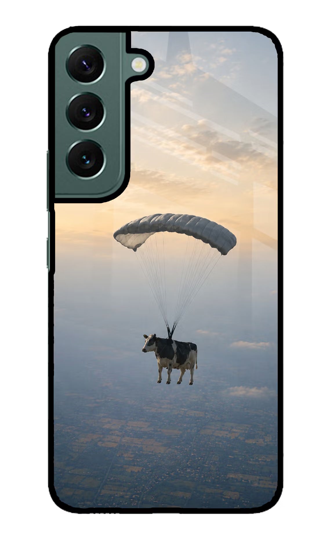 Skydiving Cow Samsung S22 Glass Case