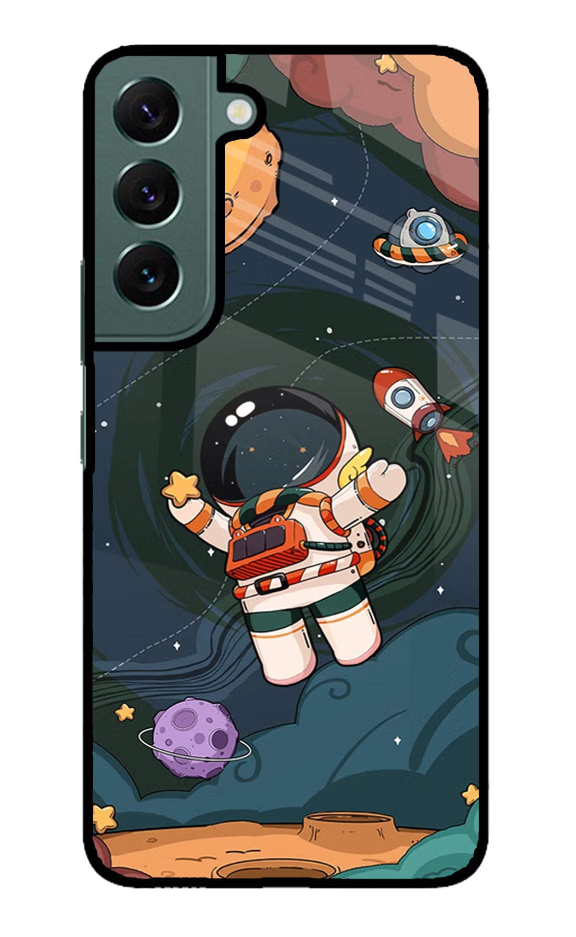 Cartoon Astronaut Samsung S22 Plus Glass Case Back Cover by Casekaro