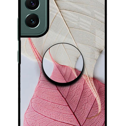 White Pink Leaf Samsung S22 Plus Glass Case