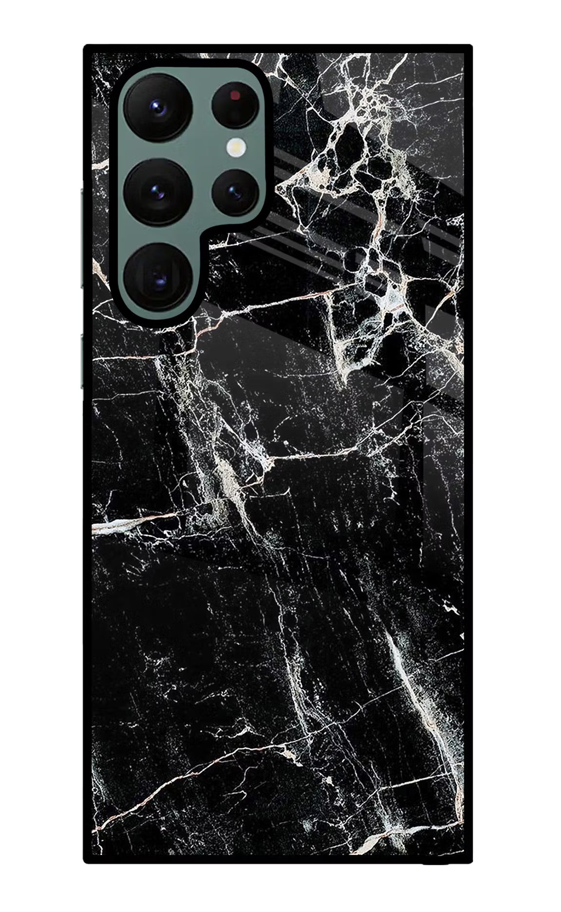 Black Marble Texture Samsung S22 Ultra Glass Case Back Cover by Casekaro