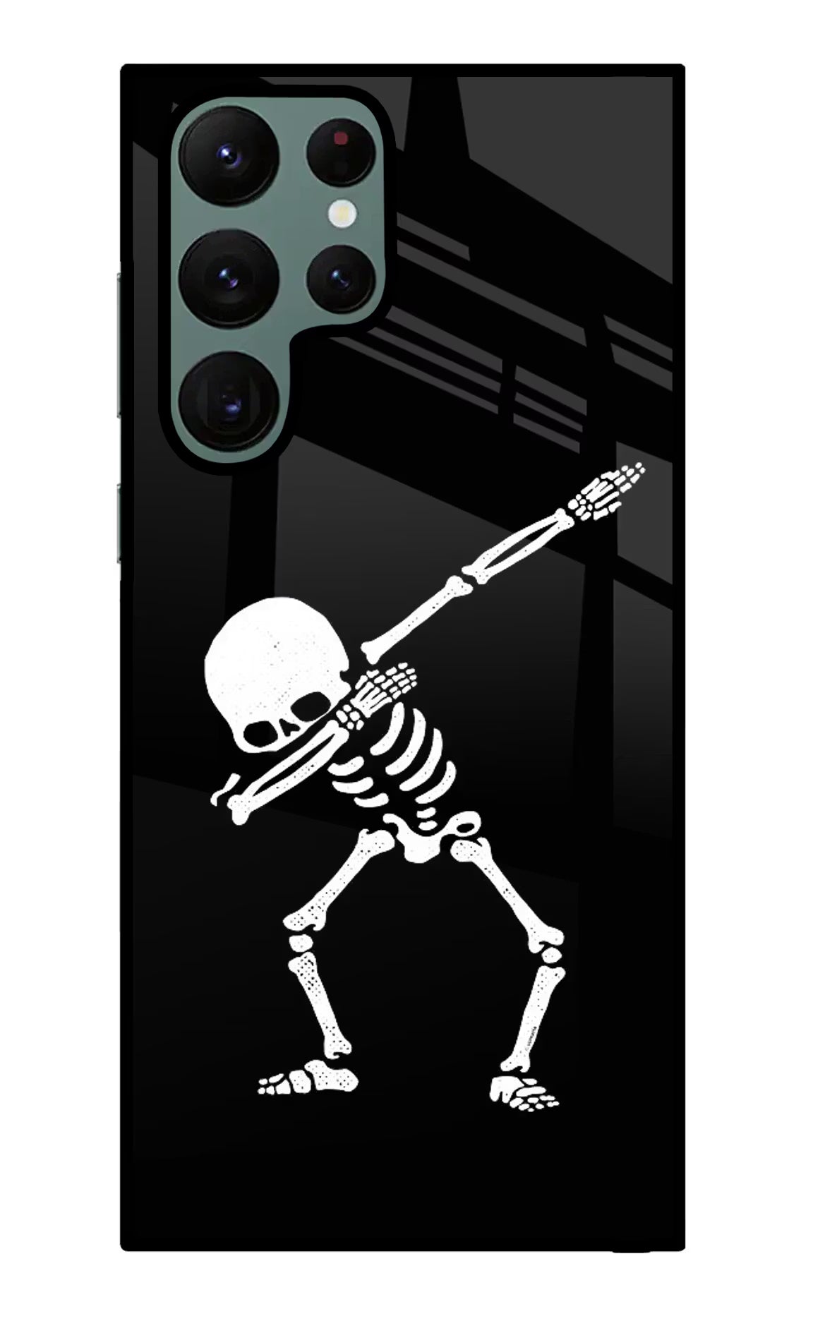 Dabbing Skeleton Art Samsung S22 Ultra Glass Case Back Cover by Casekaro