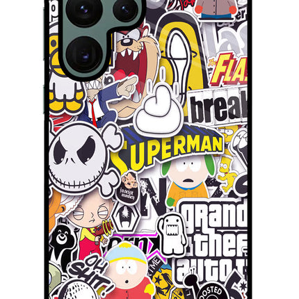 Sticker Bomb Samsung S22 Ultra Glass Case Back Cover by Casekaro