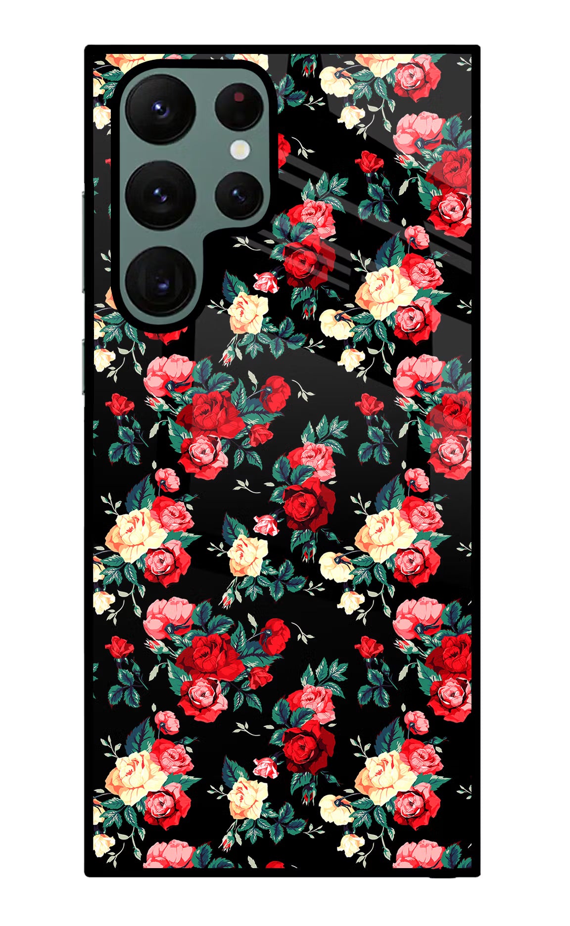 Rose Pattern Samsung S22 Ultra Glass Case Back Cover by Casekaro