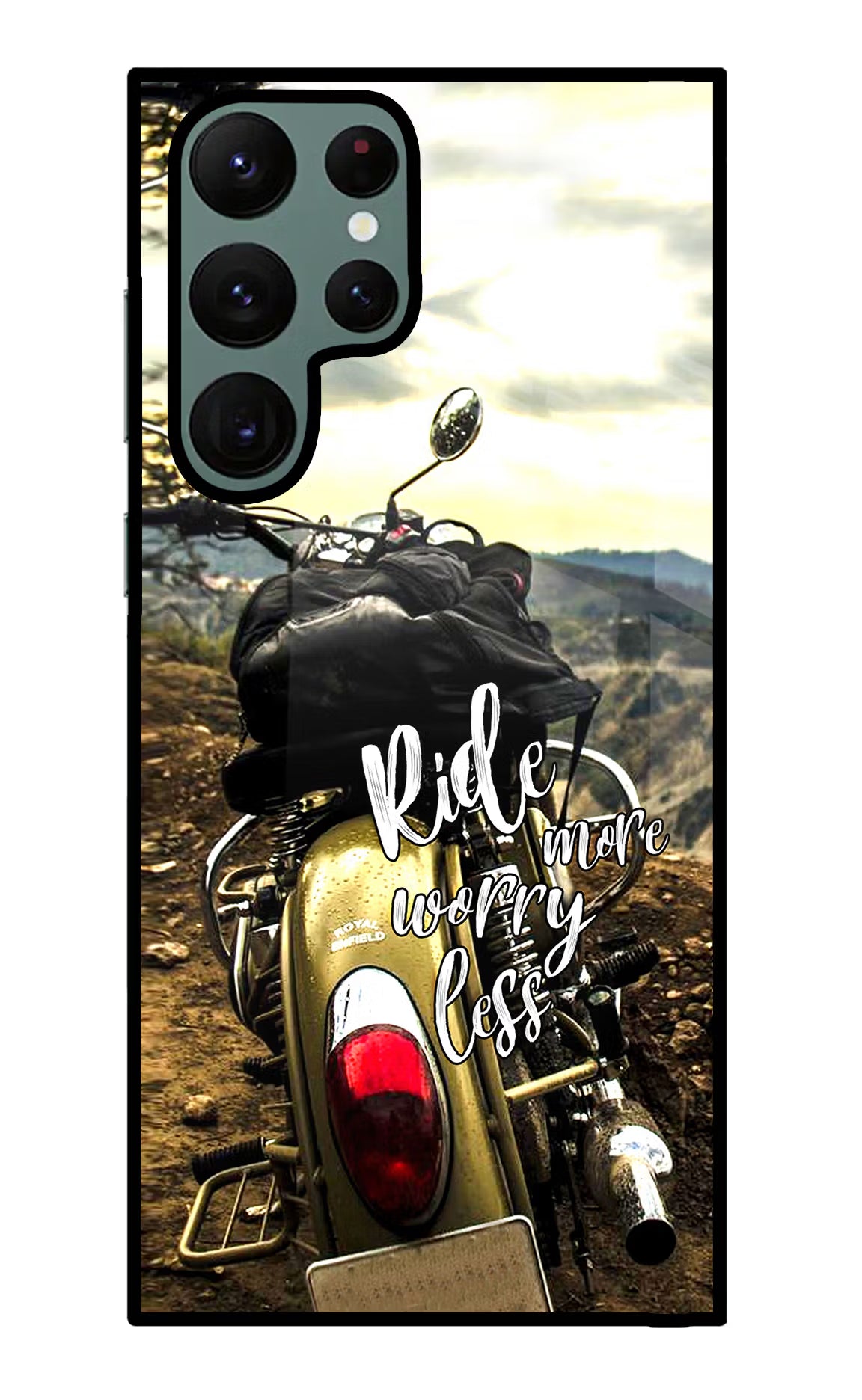 Ride More Worry Less Samsung S22 Ultra Glass Case Back Cover by Casekaro