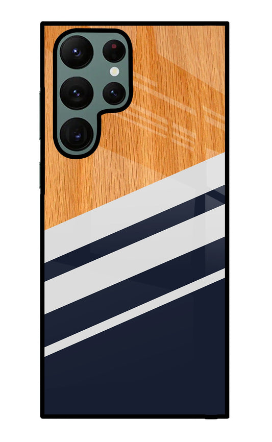 Blue and white wooden Samsung S22 Ultra Glass Case