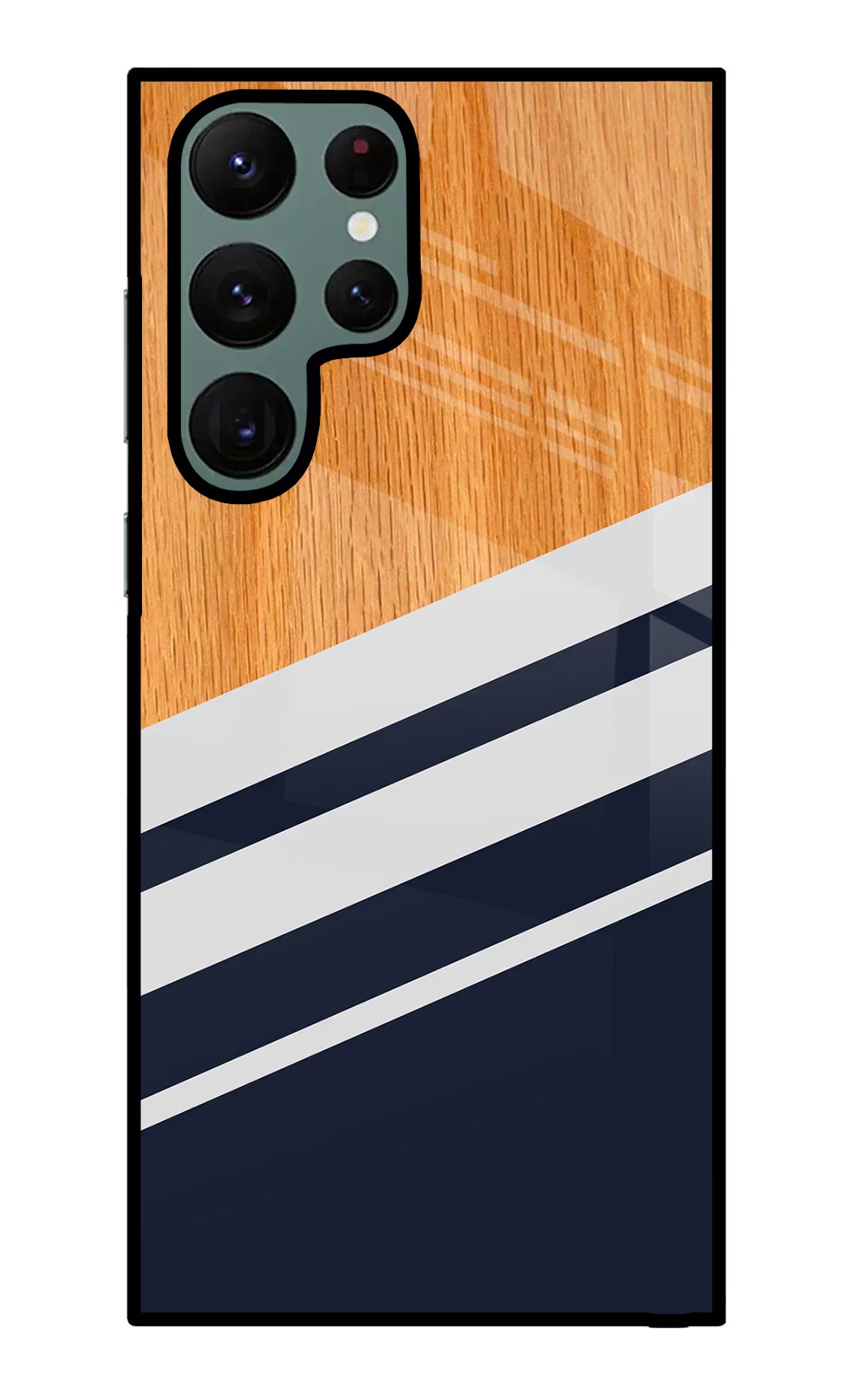 Blue and white wooden Samsung S22 Ultra Glass Case Back Cover by Casekaro