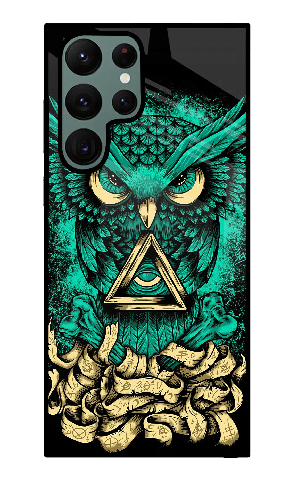 Green Owl Samsung S22 Ultra Glass Case Back Cover by Casekaro